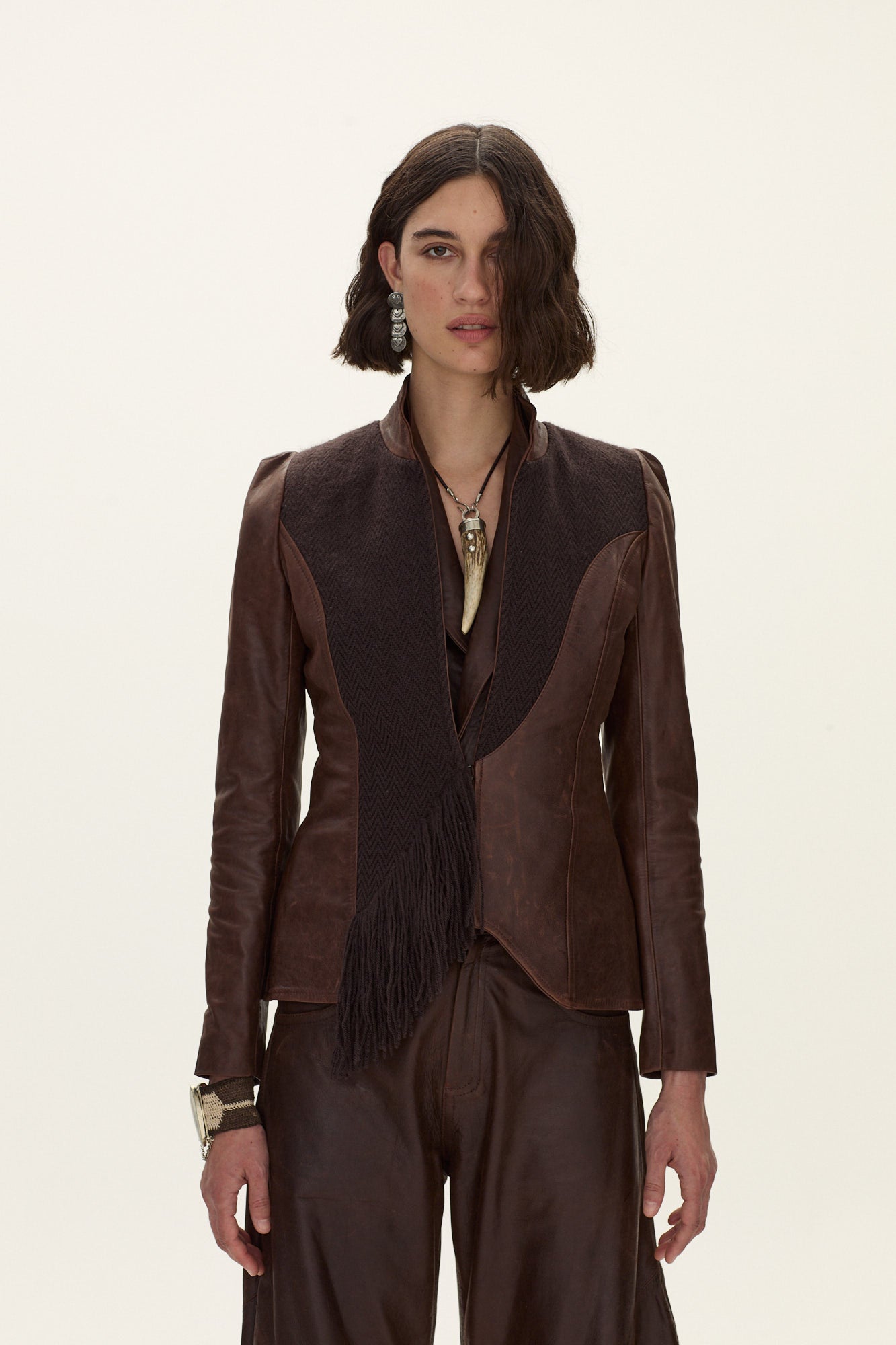 Espiga Leather-Wool Blazer