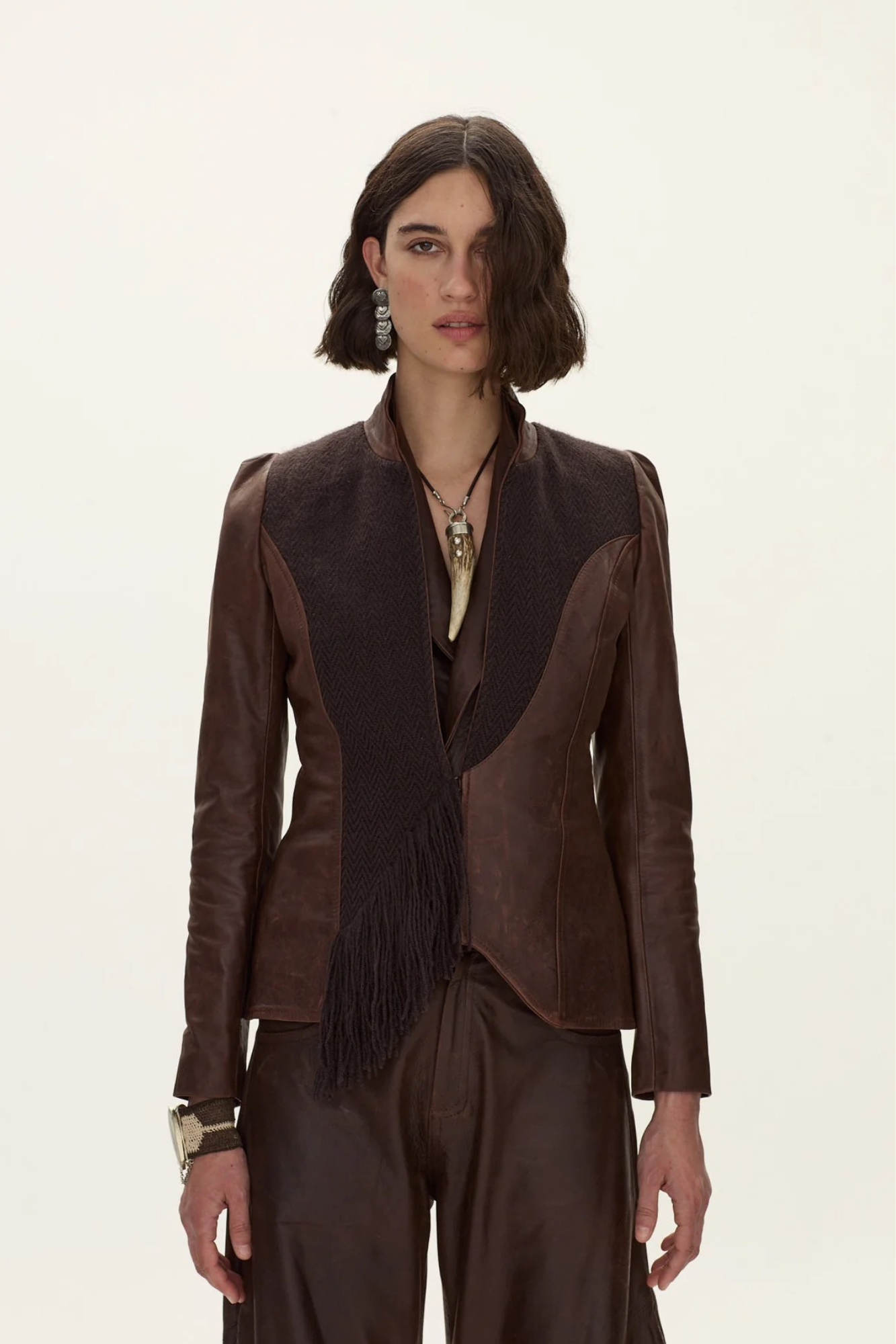 Espiga Leather-Wool Blazer